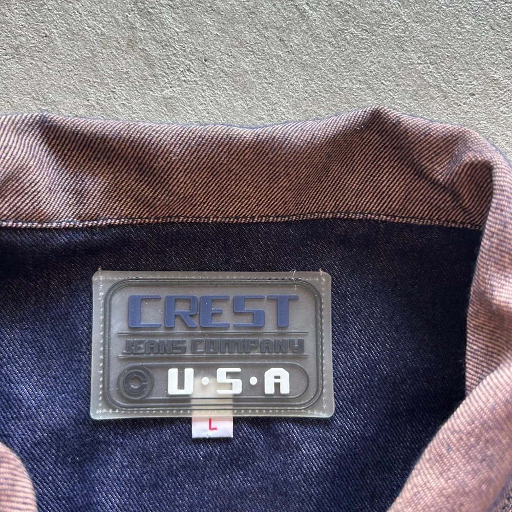 Vintage Crest Jeans Jacket Pants Set Womens Large Iridescent Metallic Y2K Denim